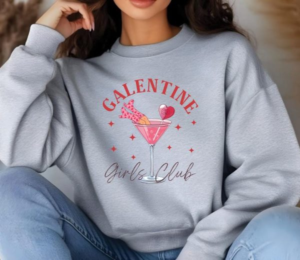 Valentine Sweatshirt, Galentine Girls Club Cozy Cotton Pullover Hoodie — view 3