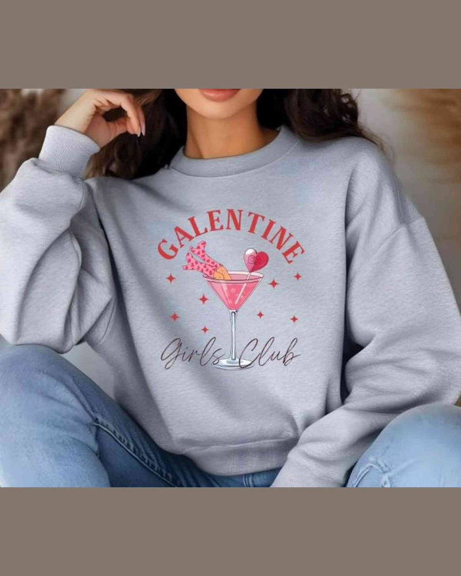 Valentine Sweatshirt, Galentine Girls Club Cozy Cotton Pullover Hoodie — view 3