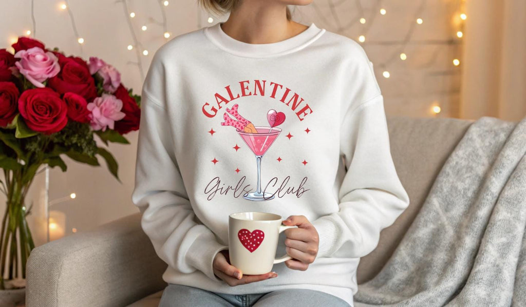 Valentine Sweatshirt, Galentine Girls Club Cozy Cotton Pullover Hoodie — view 4