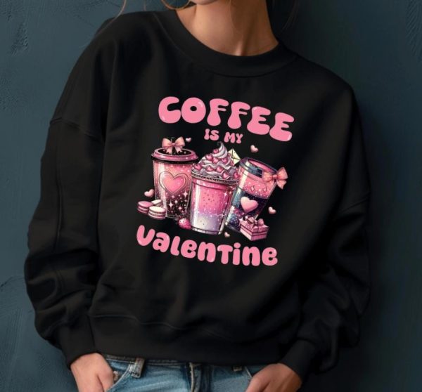 Valentine Sweatshirt, Coffee Lover Crew Neck Soft Cotton Casual Wear — view 2