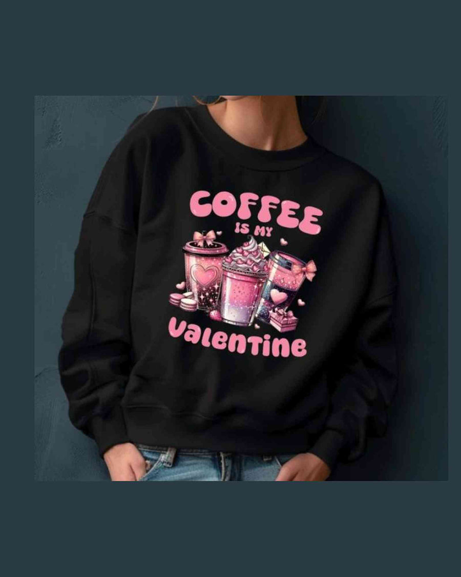 Valentine Sweatshirt, Coffee Lover Crew Neck Soft Cotton Casual Wear — view 2