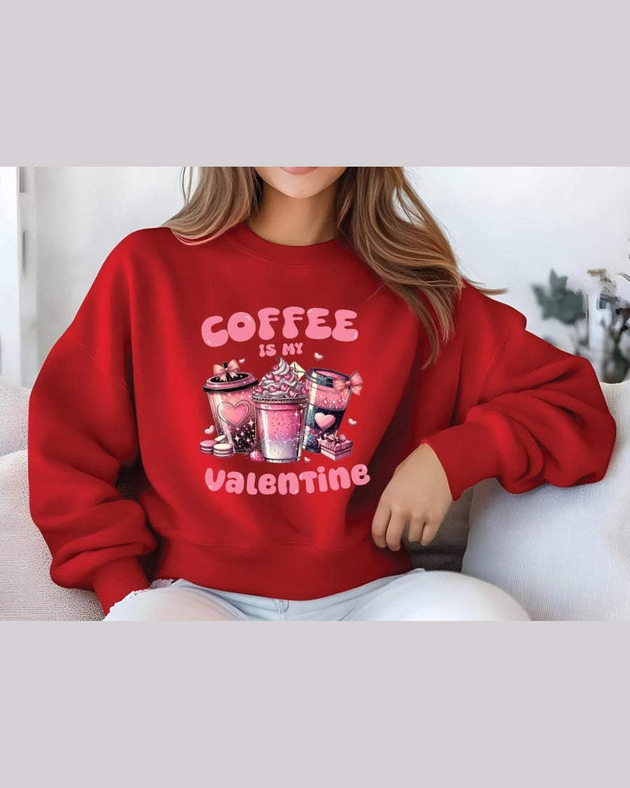 Valentine Sweatshirt, Coffee Lover Crew Neck Soft Cotton Casual Wear — view 4