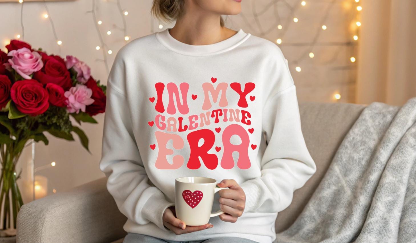 Valentine Sweatshirt, Cute Galentine Hoodie For Women, Soft Cotton Pullover — view 3