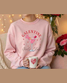 Valentine Sweatshirt, Galentine Girls Club Cozy Cotton Pullover Hoodie — view 2