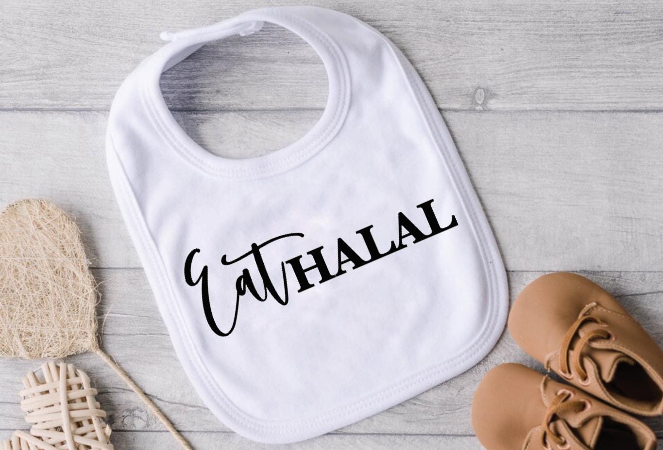 Eat Halal Baby Bib, Muslim Baby Gifts, Funny Baby Shower Gift, Islamic Gift, Bismillah Bib, Baby Bib Islamic