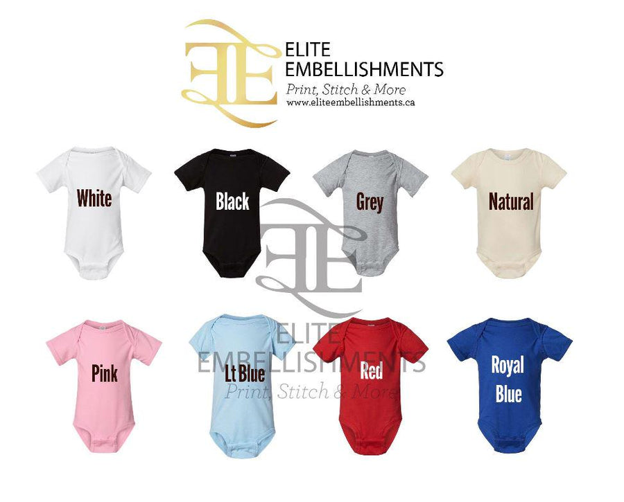 a group of baby onesuits with different colors