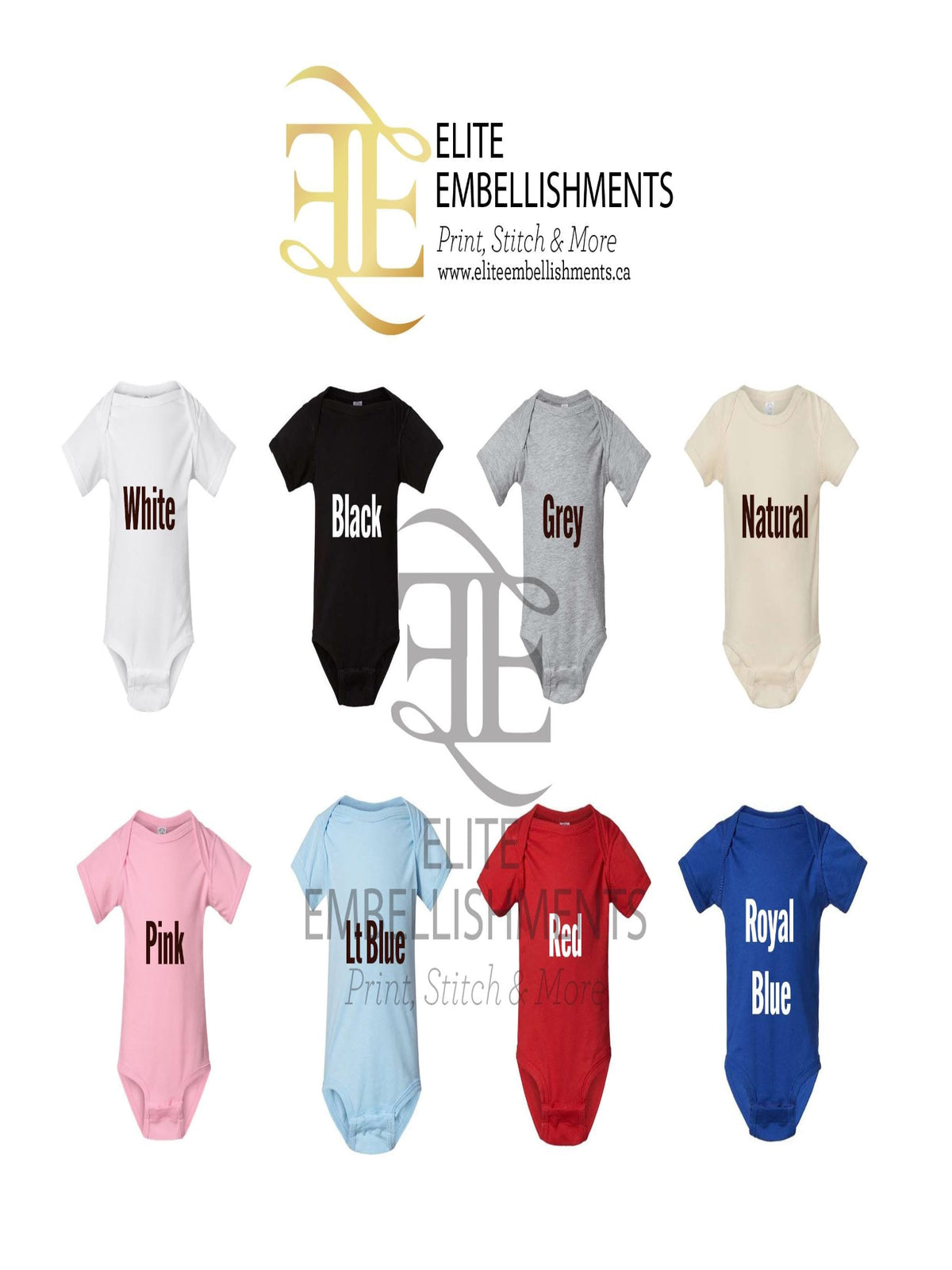 a group of baby onesuits with different colors