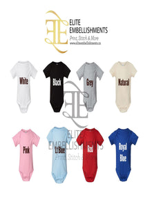 a group of baby onesuits with different colors