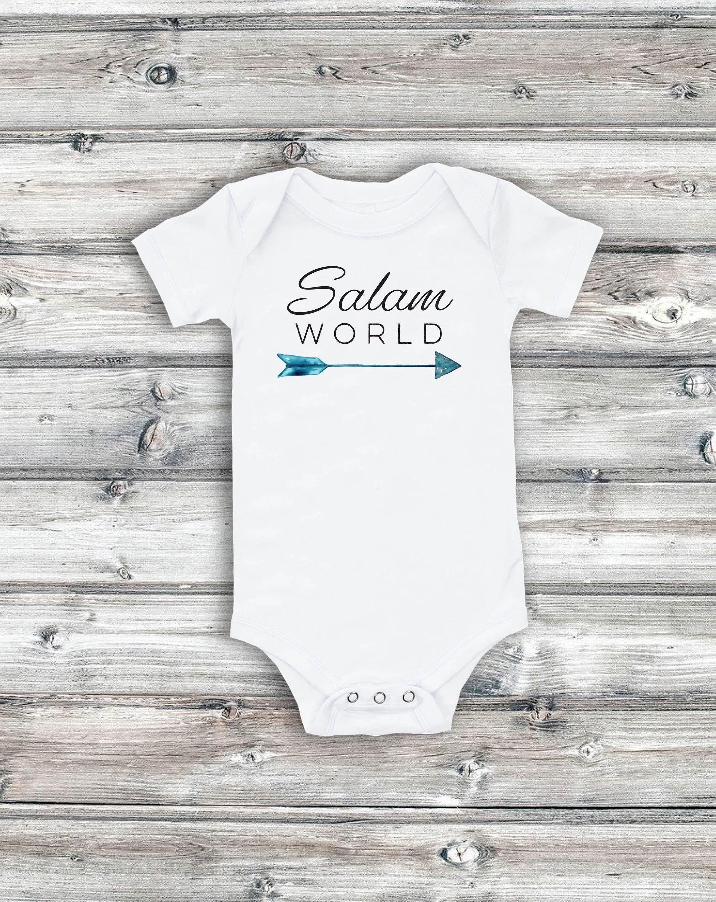 Cute Muslim Baby Onesie, White Cotton (Short Sleeve, Newborn-18 Months)