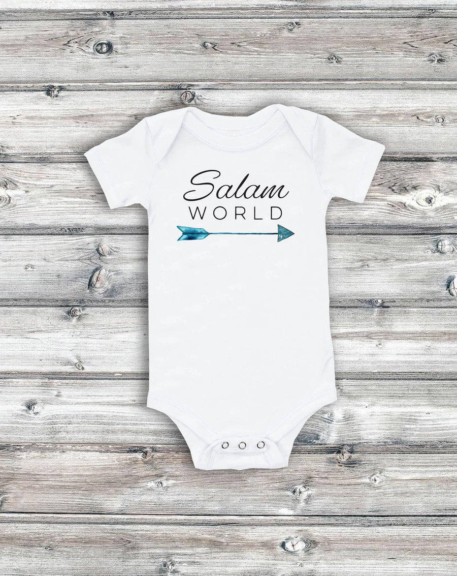 Cute Muslim Baby Onesie, White Cotton (Short Sleeve, Newborn-18 Months)