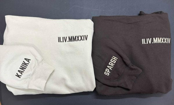 Couples Roman Numeral Hoodie, Custom Date Embroidery On Premium Quality Sweatshirt — view 11