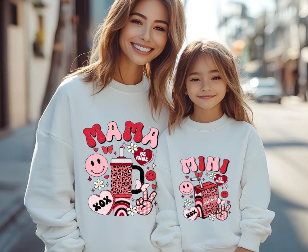 Mama and Mini Sweatshirts: Valentine’s Day Matching Outfits (Mom & Daughter)