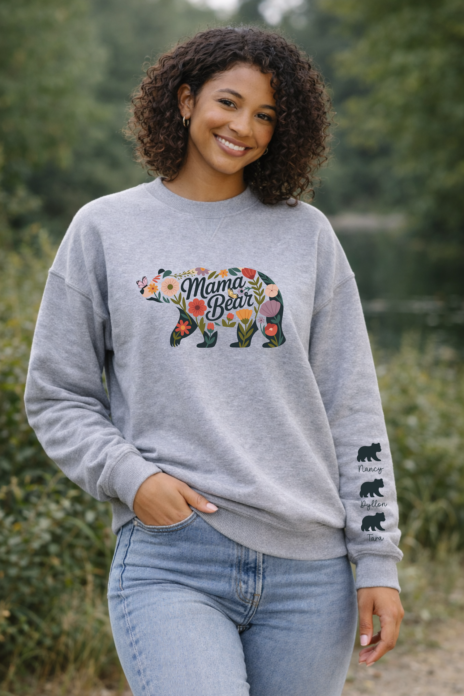 Personalized Mama Bear Sweatshirt with Kids Names — view 2