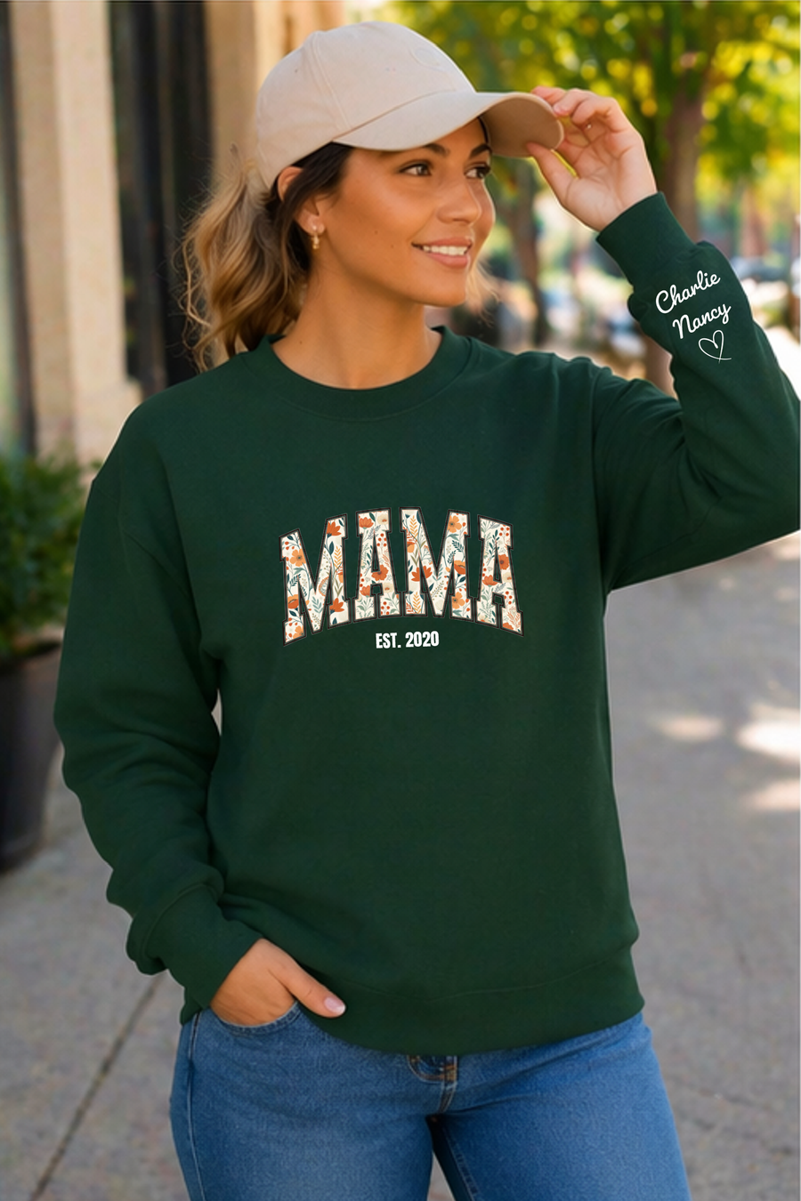 Personalized Mama Sweatshirt, Custom Name Sleeve Floral Design Cozy Fleece — view 8