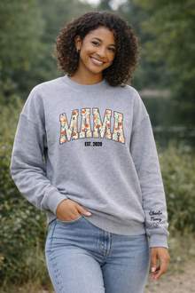Personalized Mama Sweatshirt, Custom Name Sleeve Floral Design Cozy Fleece — view 7