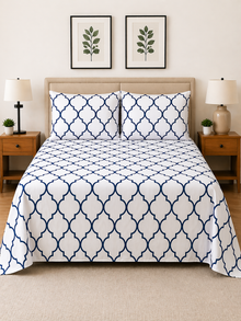 Navy Lattice Microfiber Bedding Set, Classic Pattern Sheets — view 2