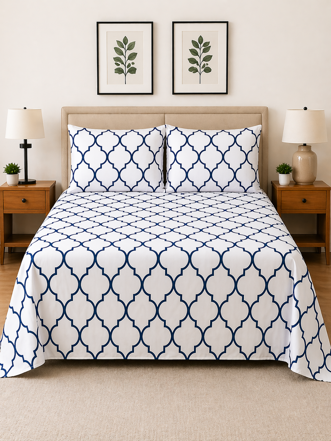 Navy Lattice Microfiber Bedding Set, Classic Pattern Sheets — view 2
