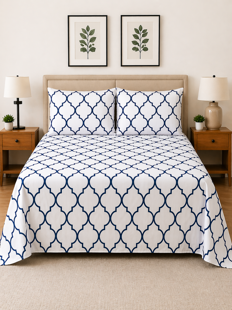 Navy Lattice Microfiber Bedding Set, Classic Pattern Sheets — view 2