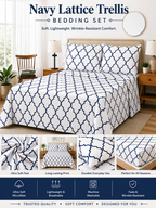 Navy Lattice Microfiber Bedding Set, Classic Pattern Sheets