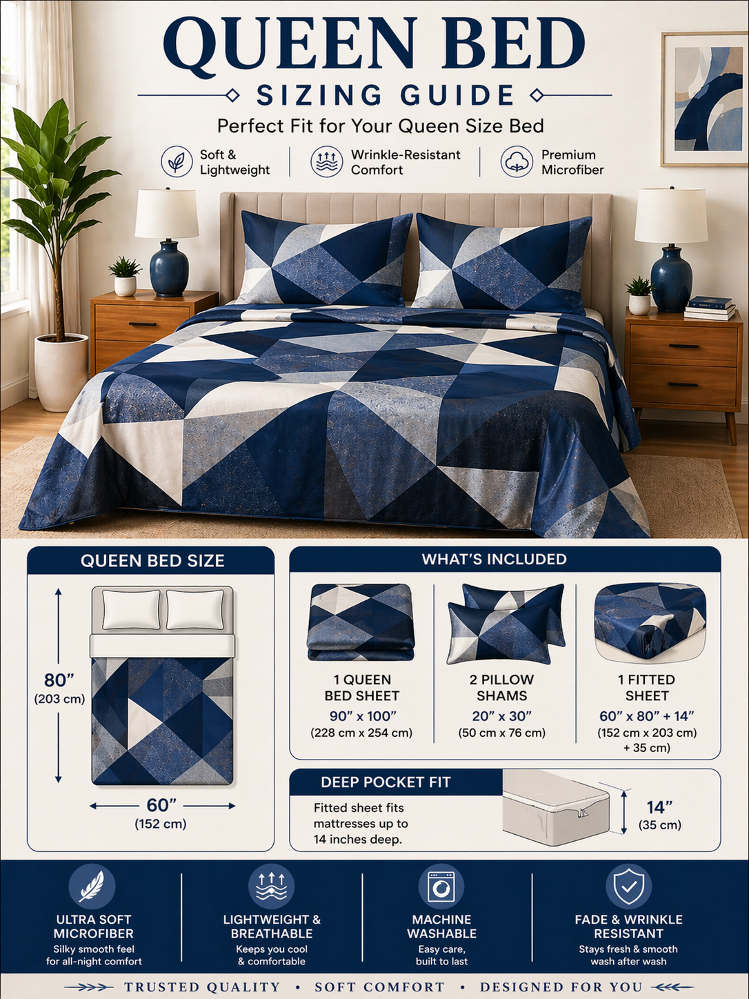 Monochrome Diamond Microfiber Bedding Set, Modern Grey Black & White — view 3