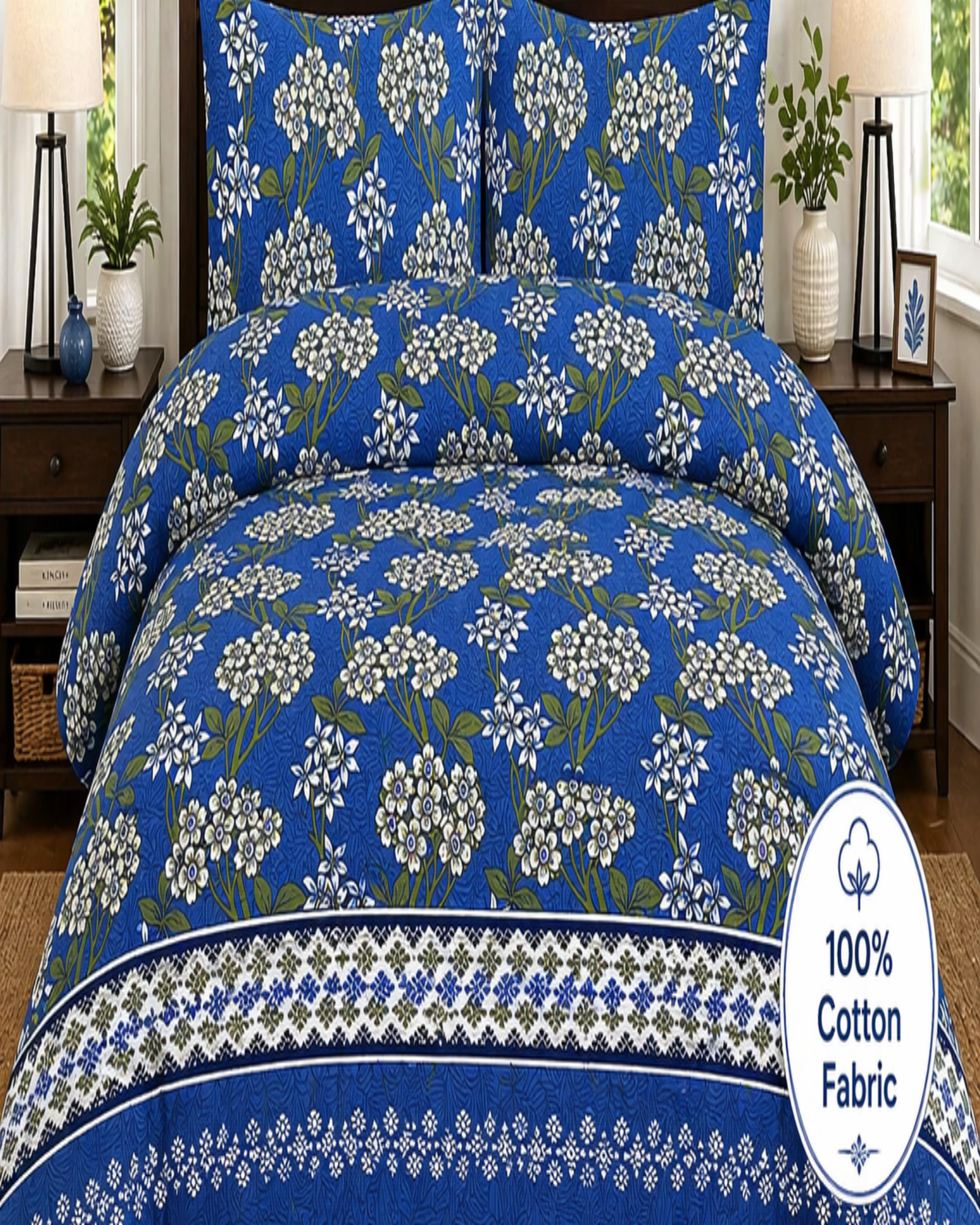 Cotton Bedding Set, Floral Bed Sheets, Luxury Soft Breathable Sheets — view 2