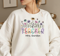Custom Crew Neck Hoodie, Retro Floral Teacher Design, Personalized Sweatshirt